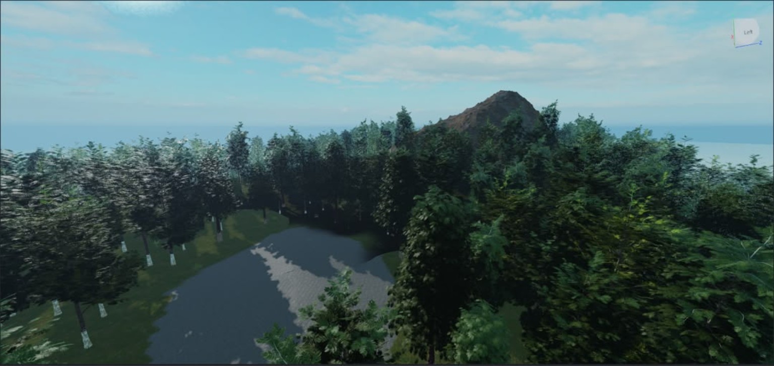 River valley with mountains and village